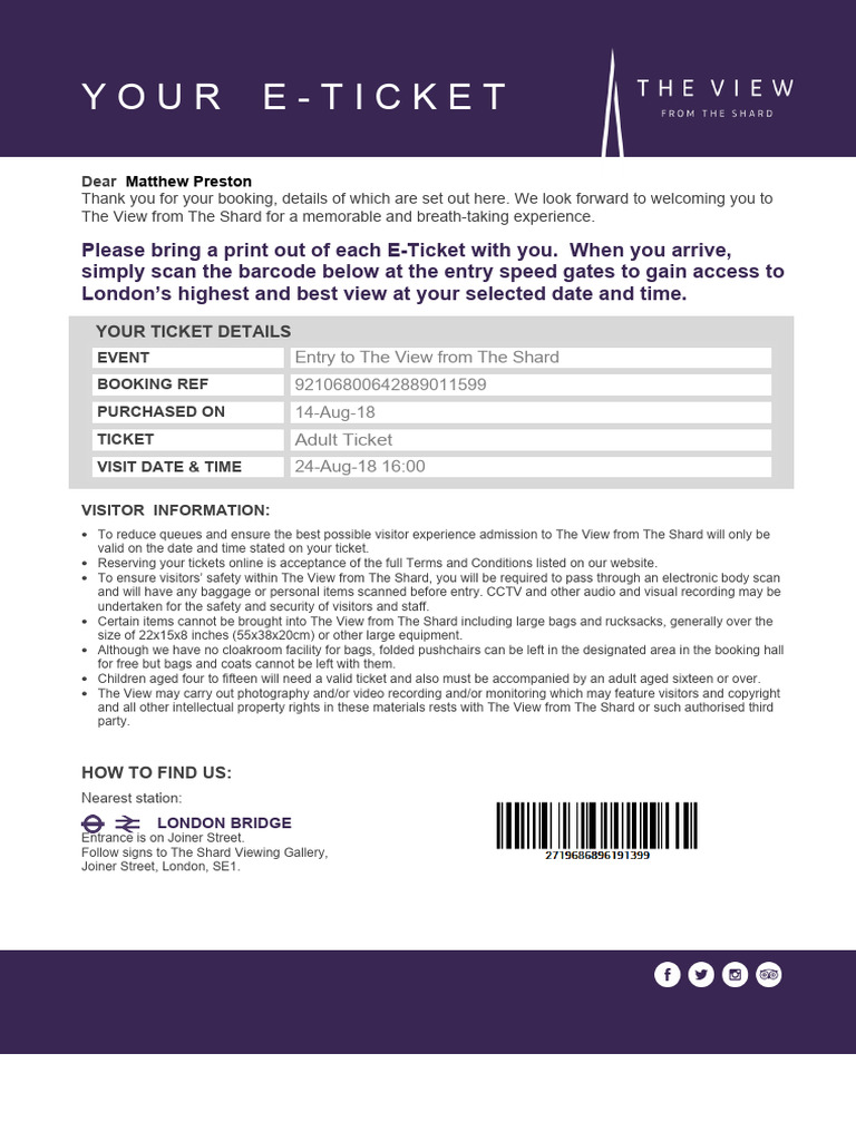 Your E-Ticket for The Shard Experience | PDF