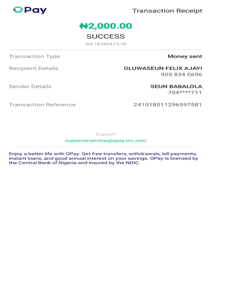 OPay Transaction Receipt ₦2,000 | PDF