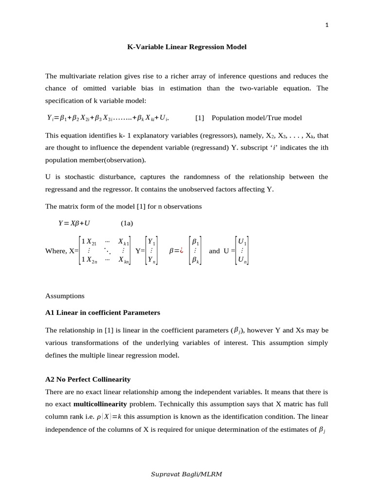 K-Variable Linear Regression Model | PDF | Linear Regression | Ordinary ...