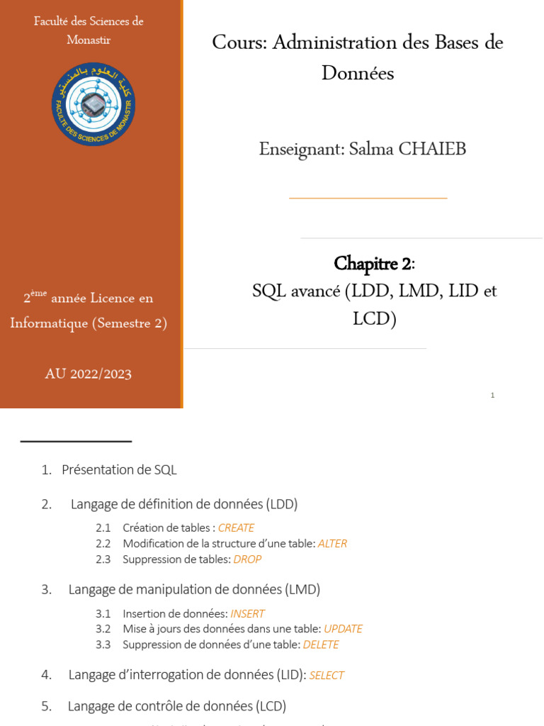 SQL Avancé : Création et Gestion de Tables | PDF | SQL | Programmation ...