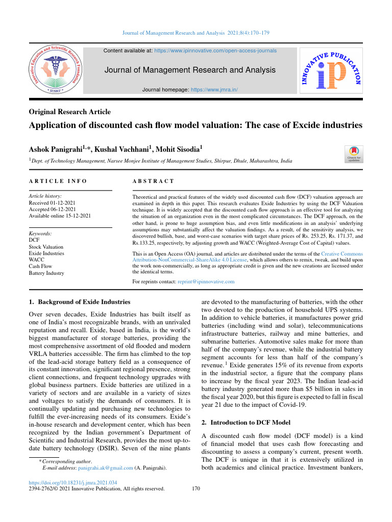 Application Of Discounted Cash Flow Model Valuation Pdf Discounted