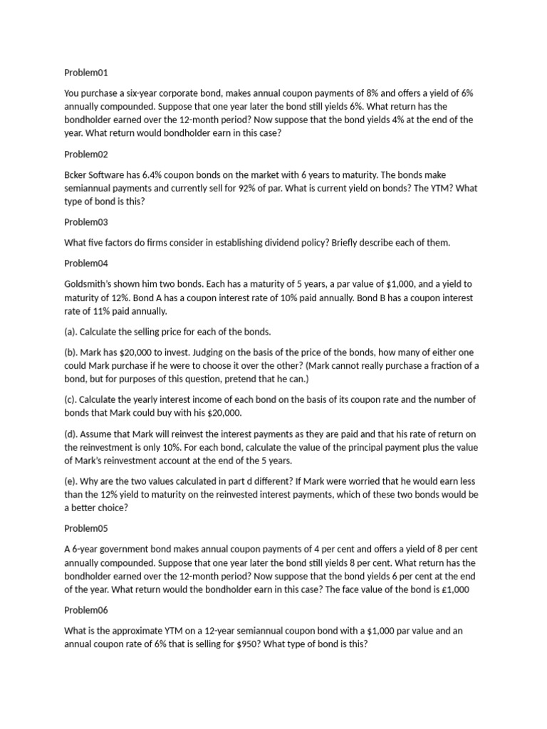 Assignment 2 Bond Valuation Pdf Bonds Finance Yield Finance