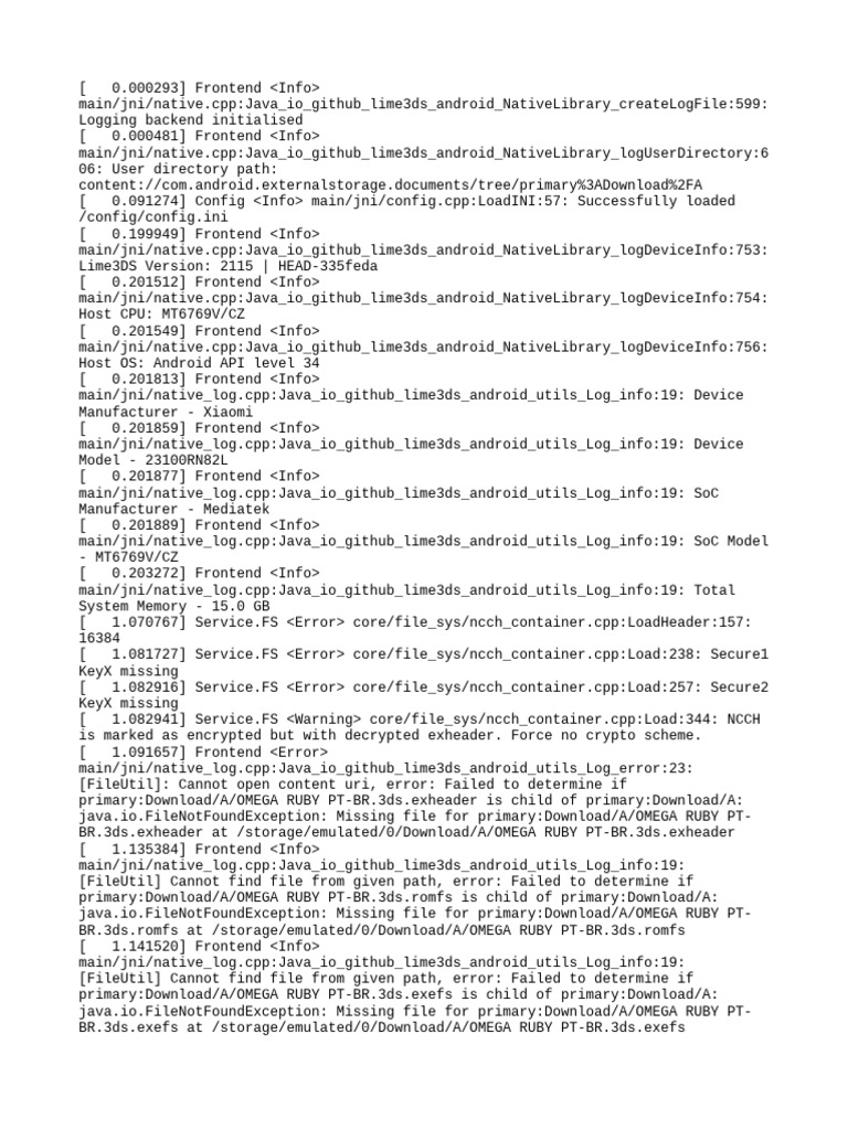 Lime3DS Android Log Report | PDF | Computer Science | Computing