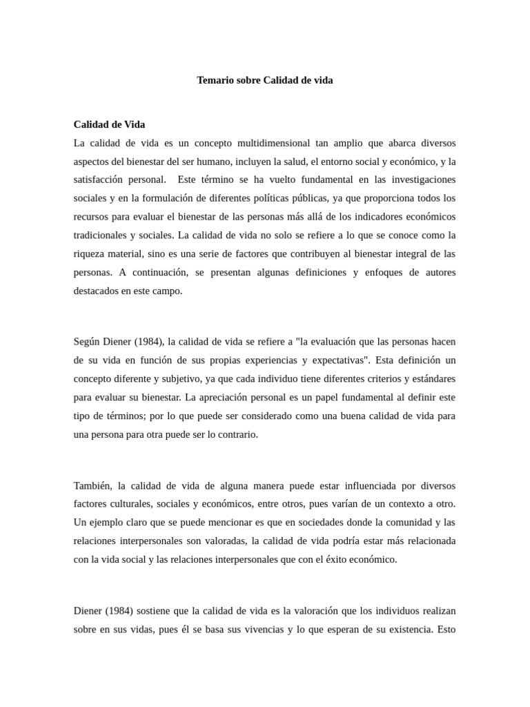 Temario Sobre Calidad de Vida | PDF | Calidad de vida | Bienestar