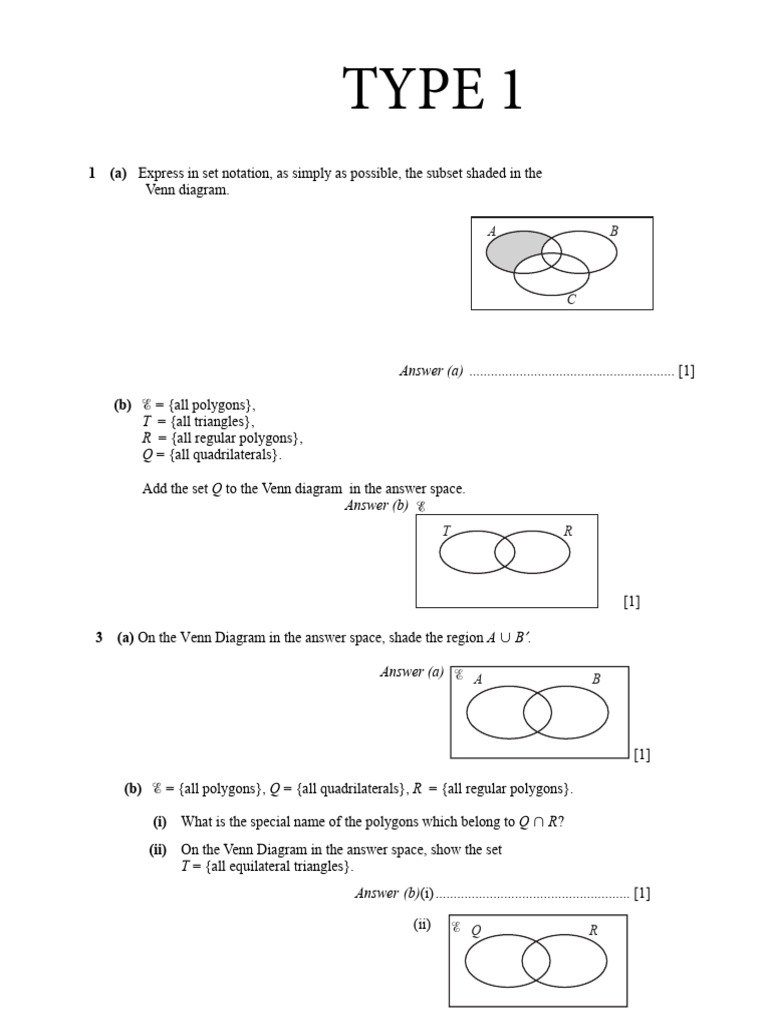 Venn Diagram Set Notation Exercises | PDF | Set (Mathematics) | Polygon