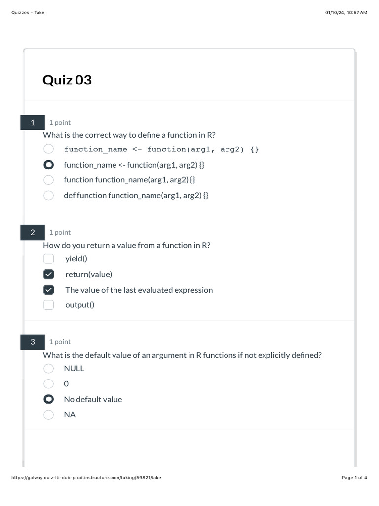 R Function Quiz: Key Concepts Explained | PDF | Function (Mathematics ...