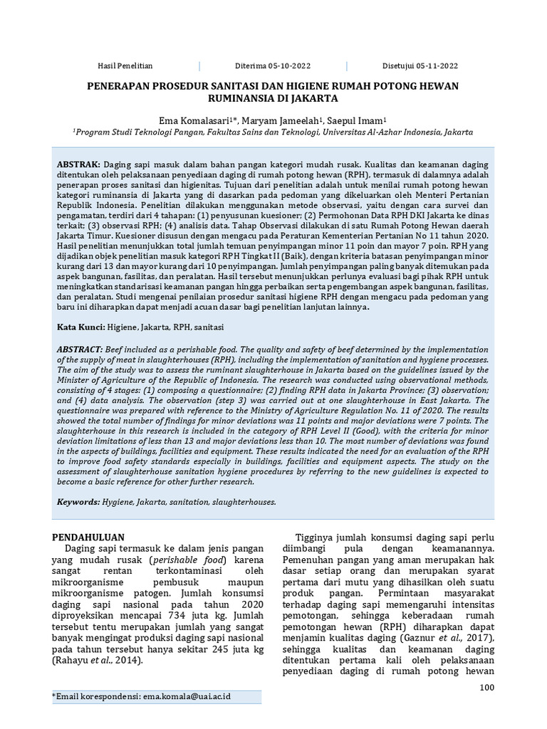 Sanitasi dan Higiene RPH Ruminansia Jakarta | PDF
