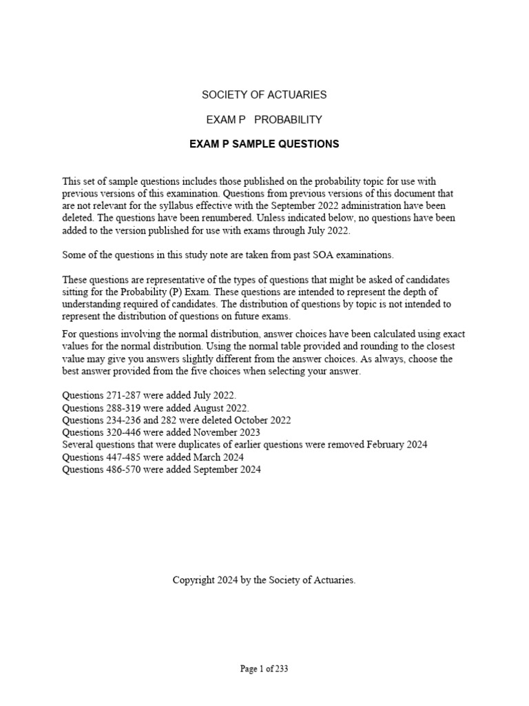 Soa Exam P Sample