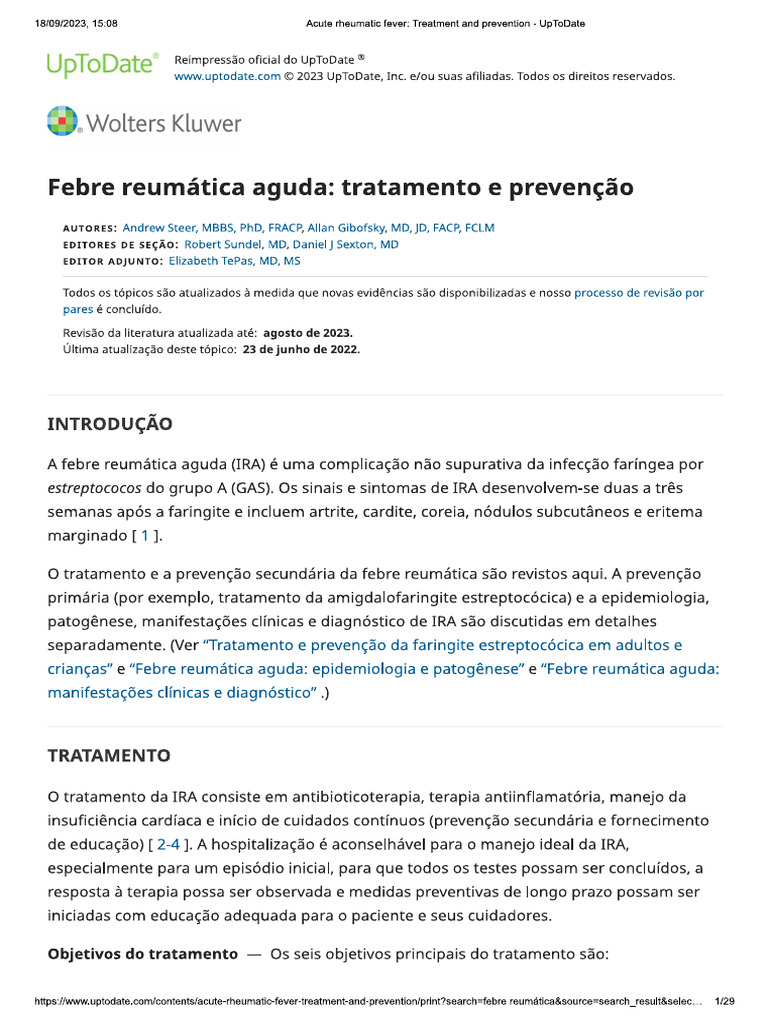 Febre Reumatica UpToDate | PDF