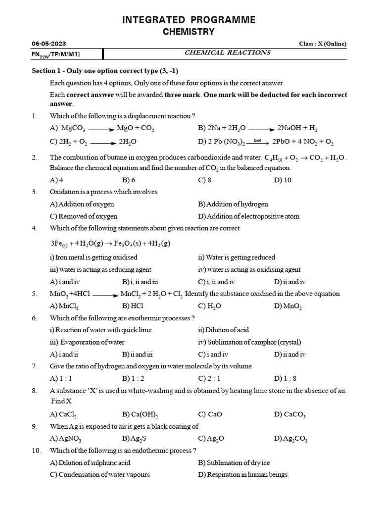 Chemistry Chemical Equations Exam X Pdf Chemical Reactions Redox