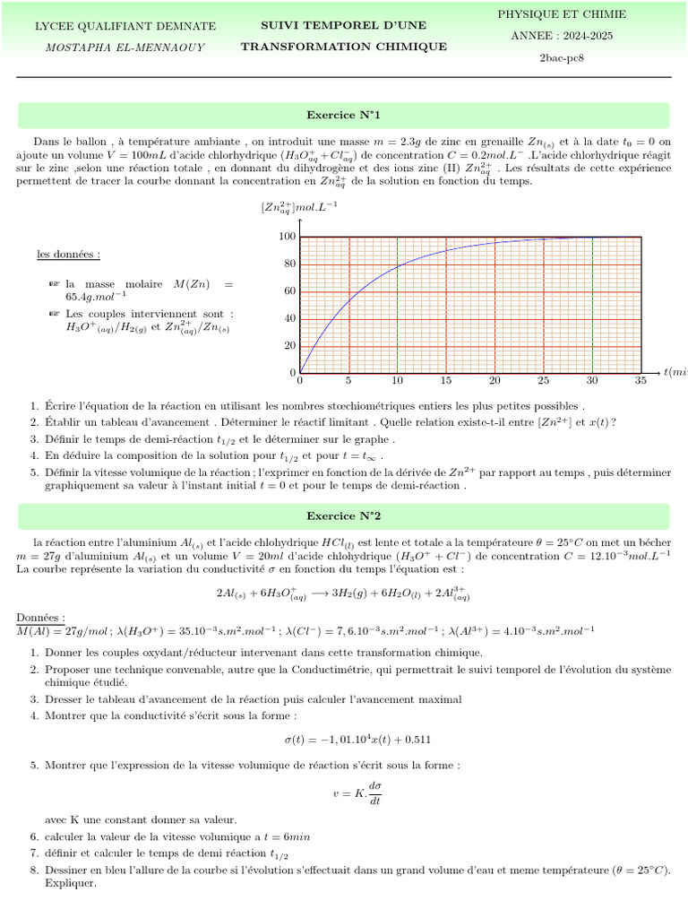 Suivi temporel d'une réaction chimique | PDF | Stœchiométrie | Chimie ...
