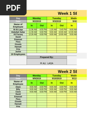 Multiple Employees Weekly Timesheet