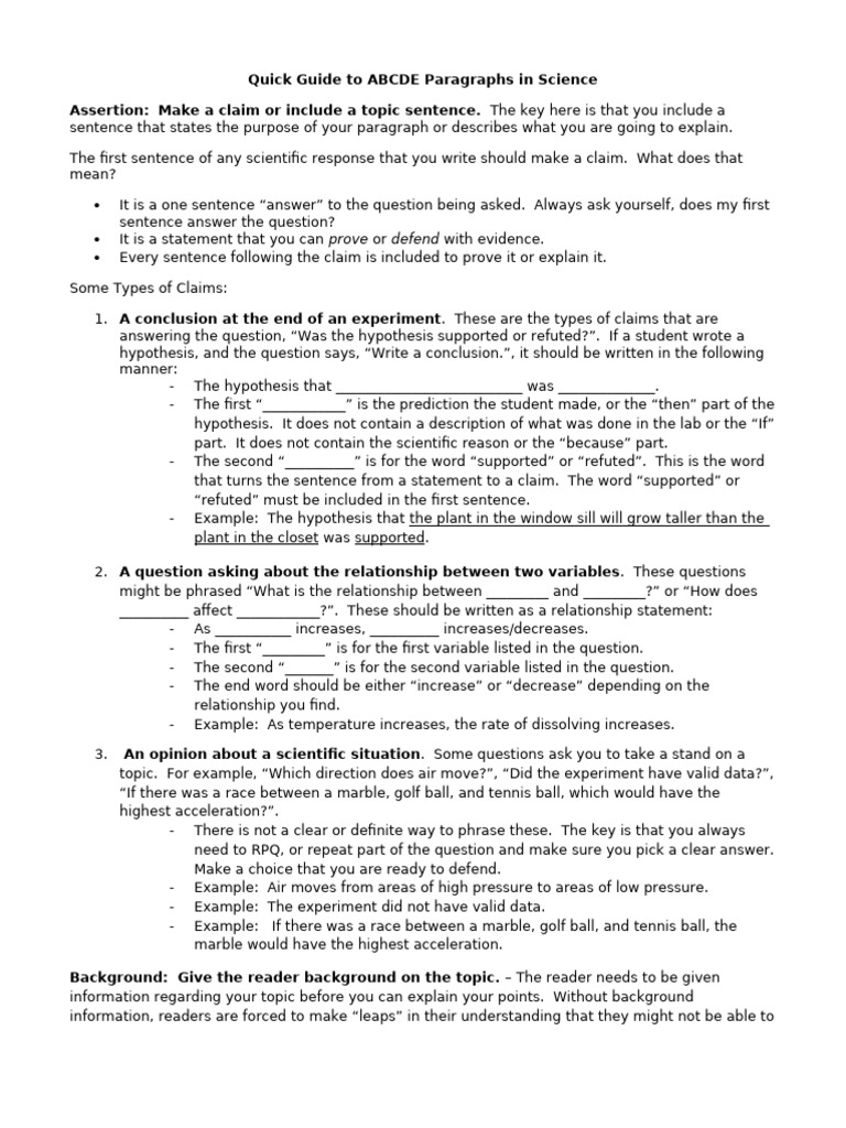 ABCDE Paragraphs in Science Writing | PDF | Question | Information