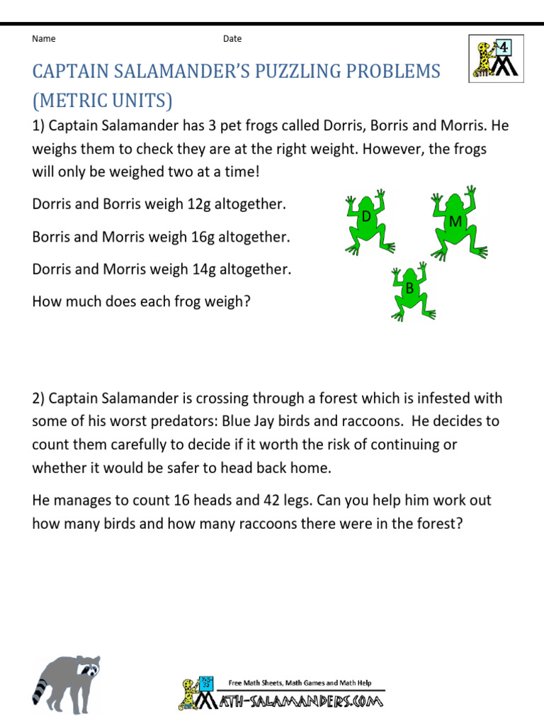 Captain Salamander's Math Challenges | PDF