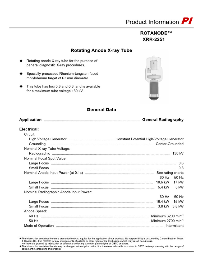 Rotating Anode X-ray Tube Specifications | PDF | Vacuum Tube | High Voltage