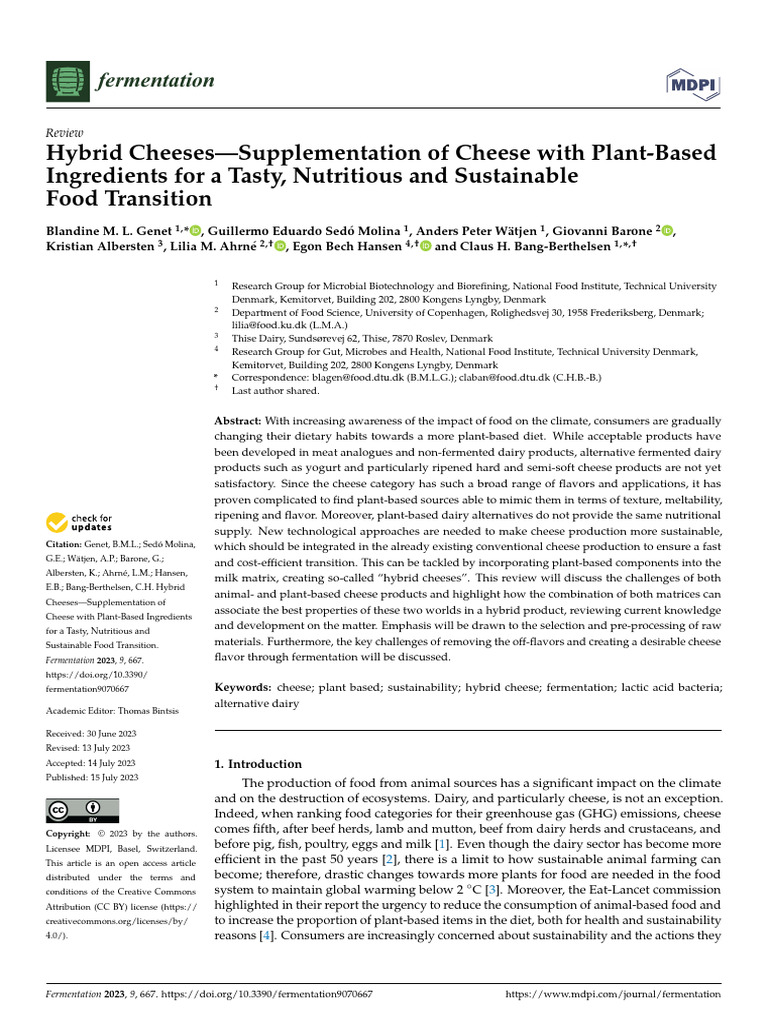 Fermentation 09 00667 v2 | PDF | Milk | Cheese