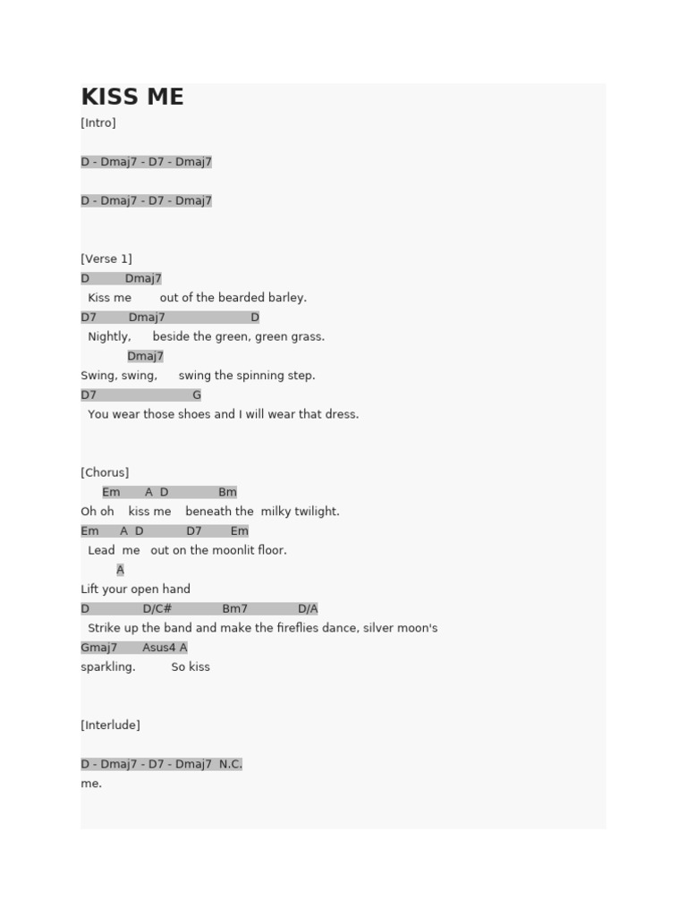 Kiss me chords pdf home garden art