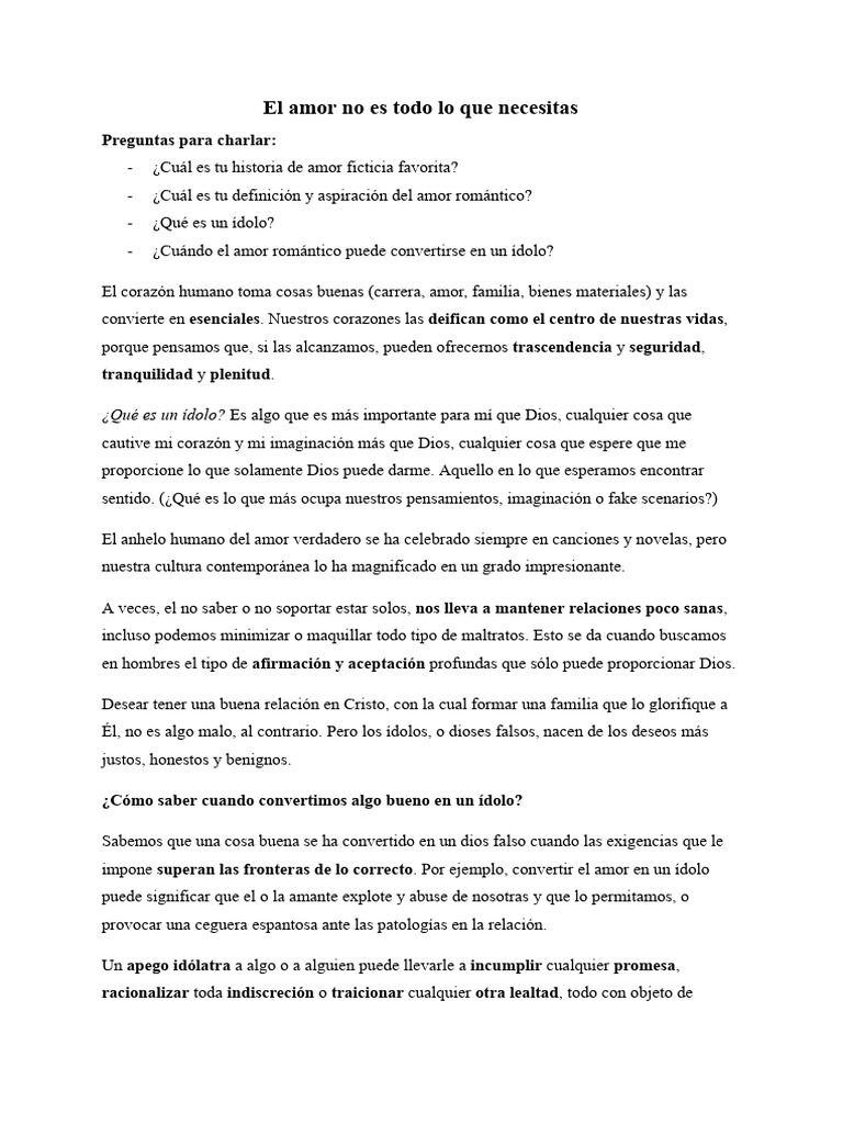 El Amor No Es Todo Lo Que Necesitas (Reunión) | PDF | Amor | Jacob