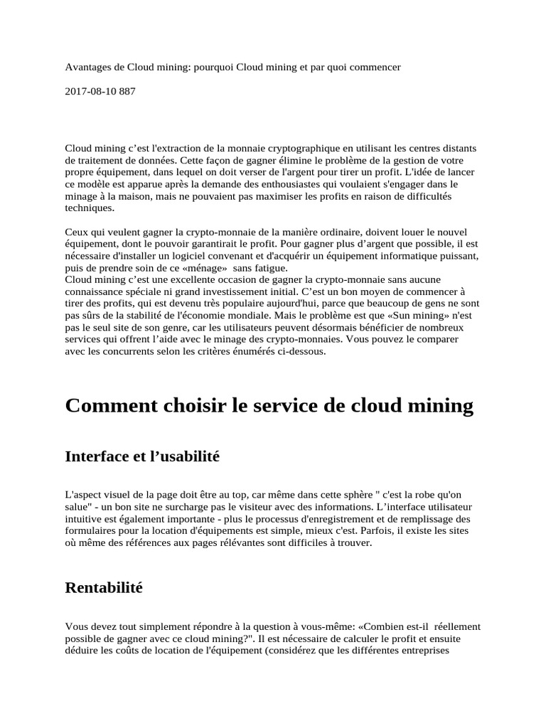 Avantages du Cloud Mining en 2023 | PDF | Crytomonnaies | Cloud computing