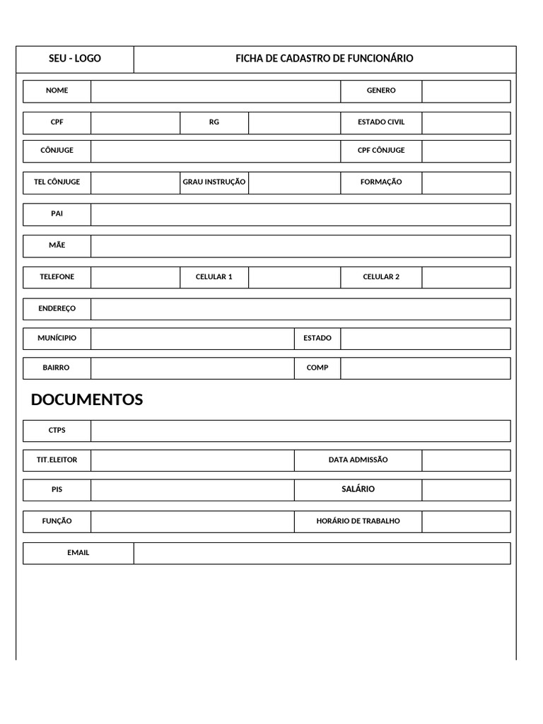 Ficha de cadastro de funcionario em excel pdf