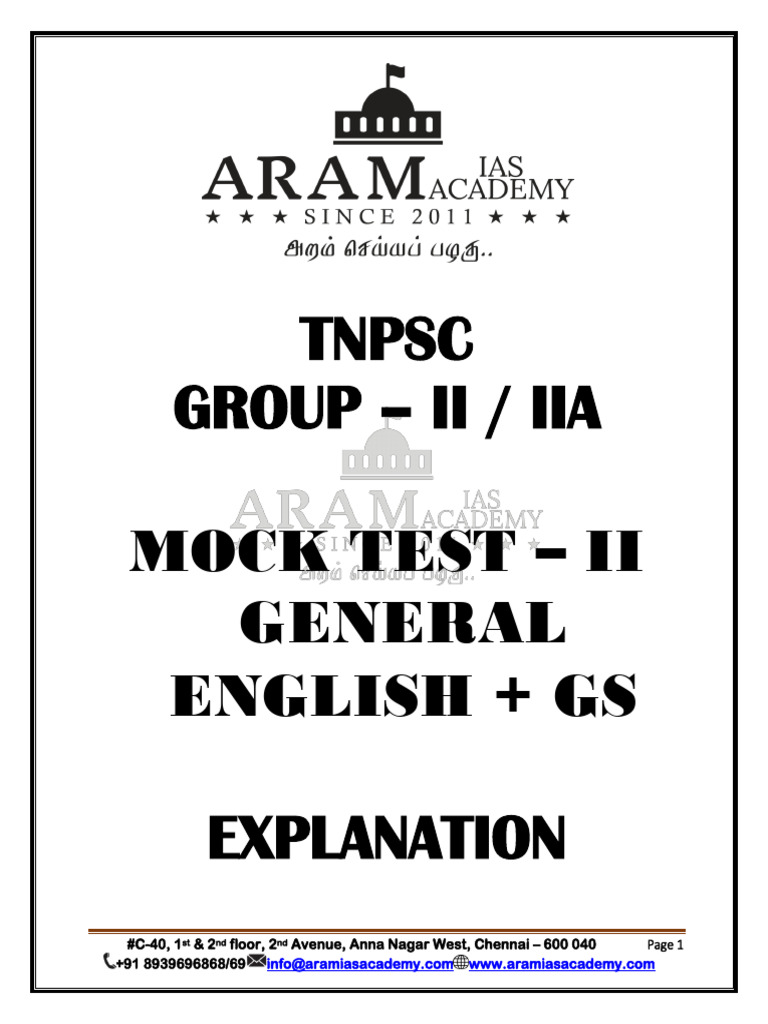 TNPSC Group Ii Mock Test Iii General English + General Studies ...