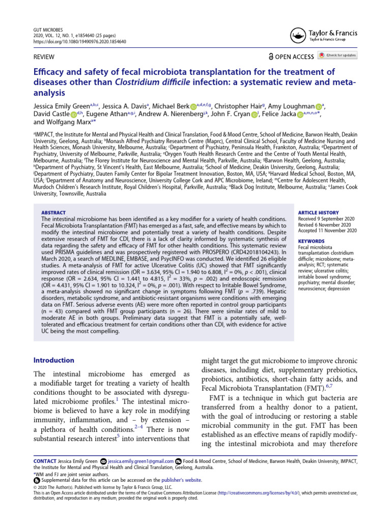 Efficacy and Safety of Fecal Microbiota Transplantation For The ...