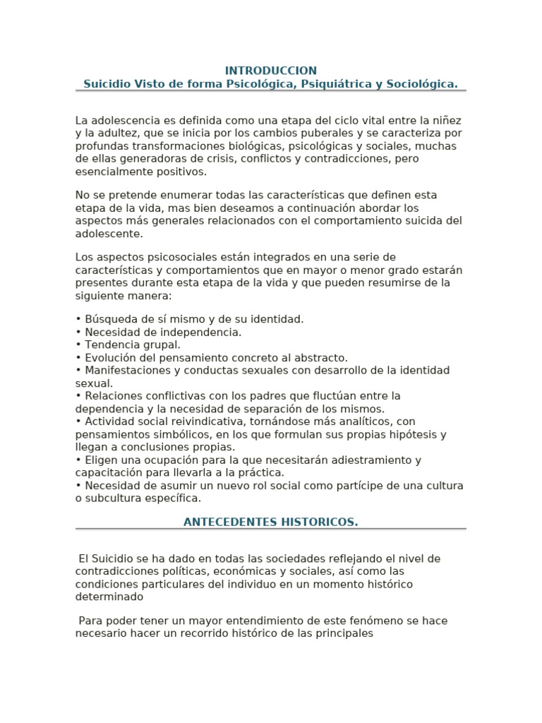 El Suicidio en La Adolescencia | PDF | Suicidio | Trastorno de ansiedad
