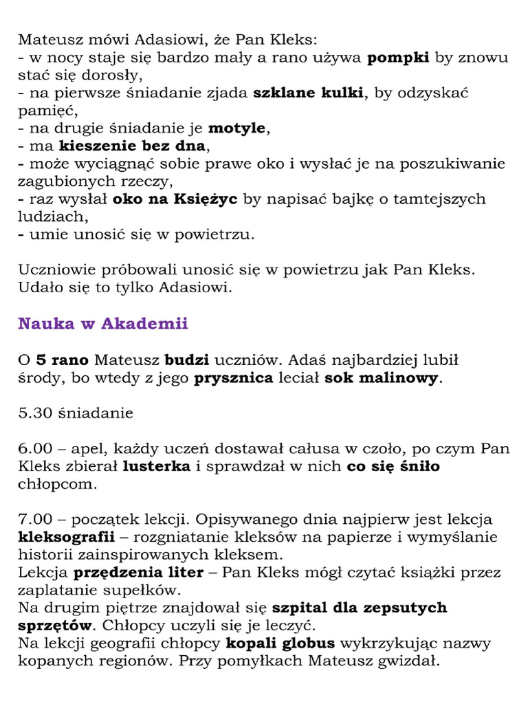 Fragmenty Opisujące Wygląd Pana Kleksa Trzeci Fragment Akademii Pana Kleksa | PDF