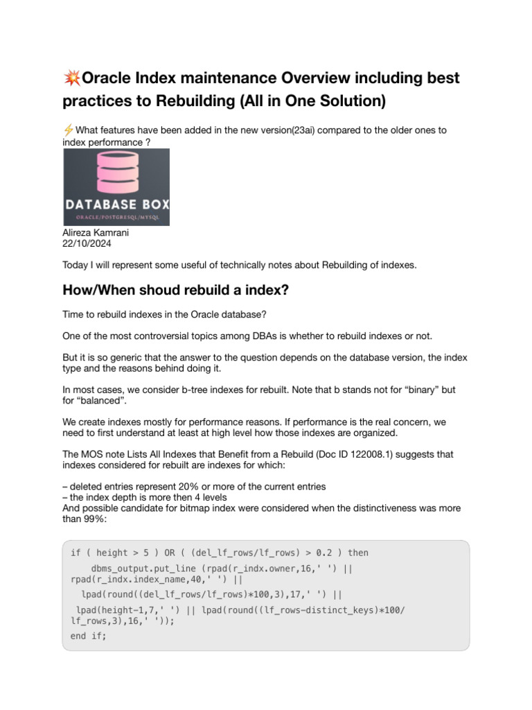  oracle index maintenance overview database box pdf database