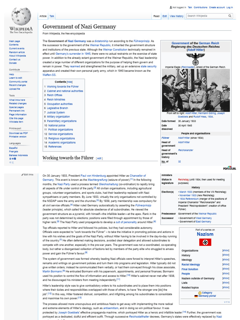 En Wikipedia Org Wiki Government of Nazi Germany | PDF | Nazi Germany ...