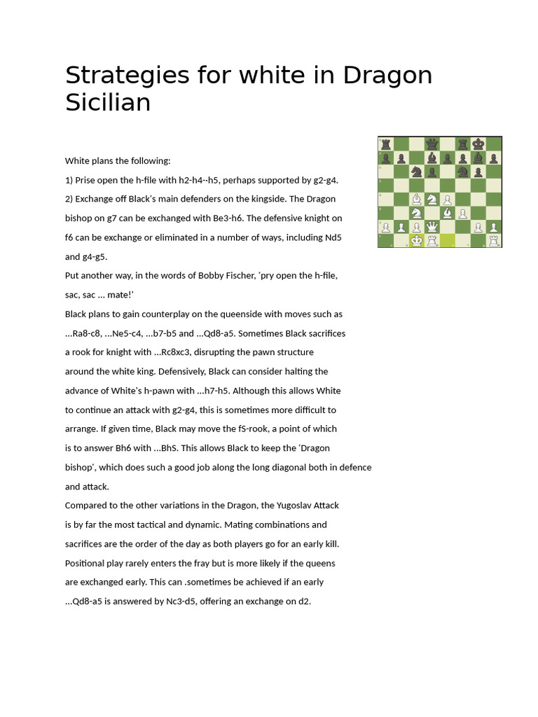 White's Strategy in Dragon Sicilian | PDF