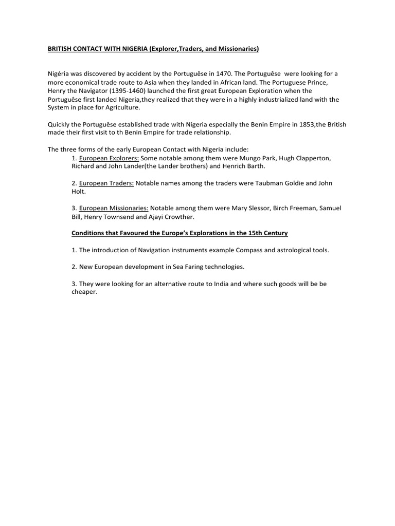 Early European Contacts with Nigeria | PDF | Social Science | Travel