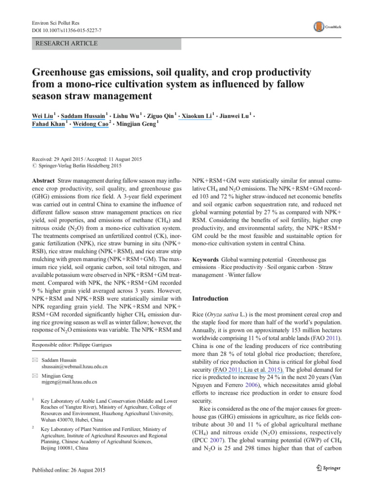 Greenhouse Gas Emissions Soil Quality An | PDF | Agriculture ...