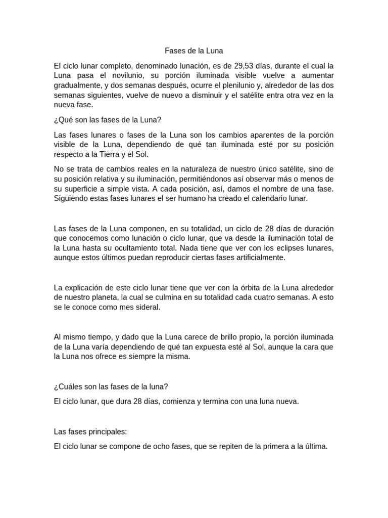 Fases de la Luna y su Ciclo Lunar | PDF | Luna | Astronomía