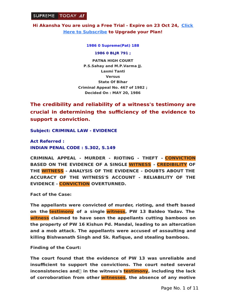 Court Overturns Murder Conviction Due to Witness Credibility | PDF ...