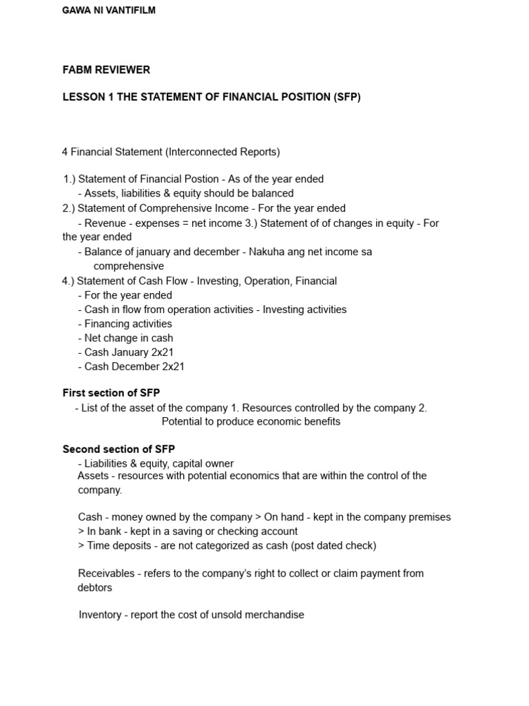 Fabm Reviewer 2 | PDF | Balance Sheet | Equity (Finance)