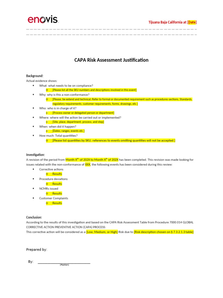 CAPA Risk Assessment Overview | PDF