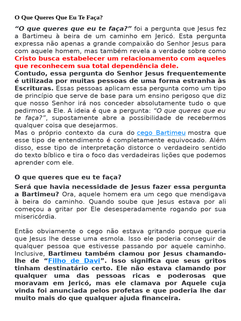 O Que Queres Que Eu Te Faça? | PDF | Jesus | São Pedro