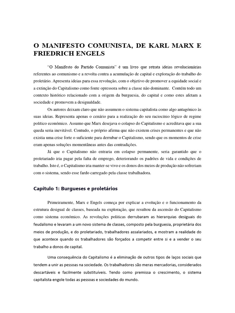 Análise do Manifesto Comunista e O Capital | PDF | Marxismo | Karl Marx