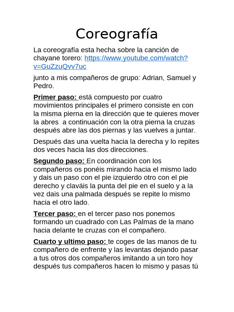 Coreografía de Torero con Pasos Detallados | PDF | Artes del Lenguaje y ...