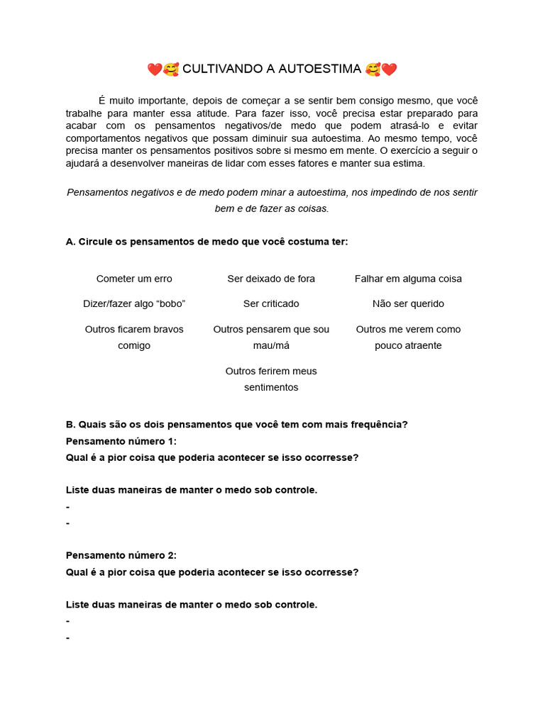 Mantendo a Autoestima Positiva | PDF | Autoestima | Pensamento