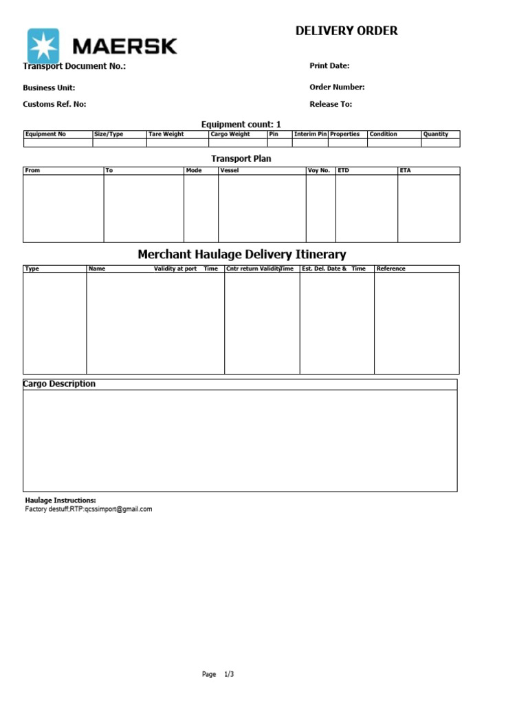 Maersk Delivery Order for Rajasthan Patrika | PDF | Receipt | Transport