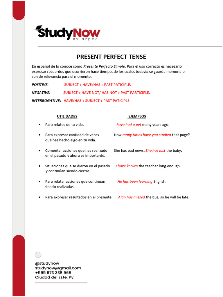 Uso del Presente Perfecto en Inglés | PDF