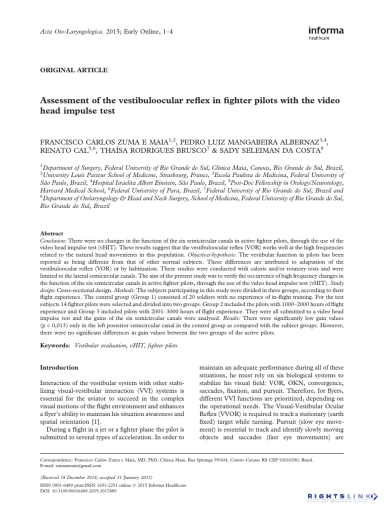 Vestibular Reflex in Fighter Pilots | PDF | Science & Mathematics