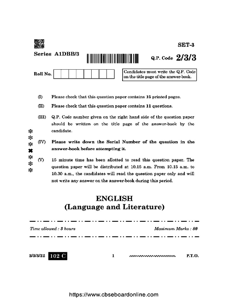 Cbse Class 10 English Language and Literature A1dbb 3 Set 3 2024 | PDF