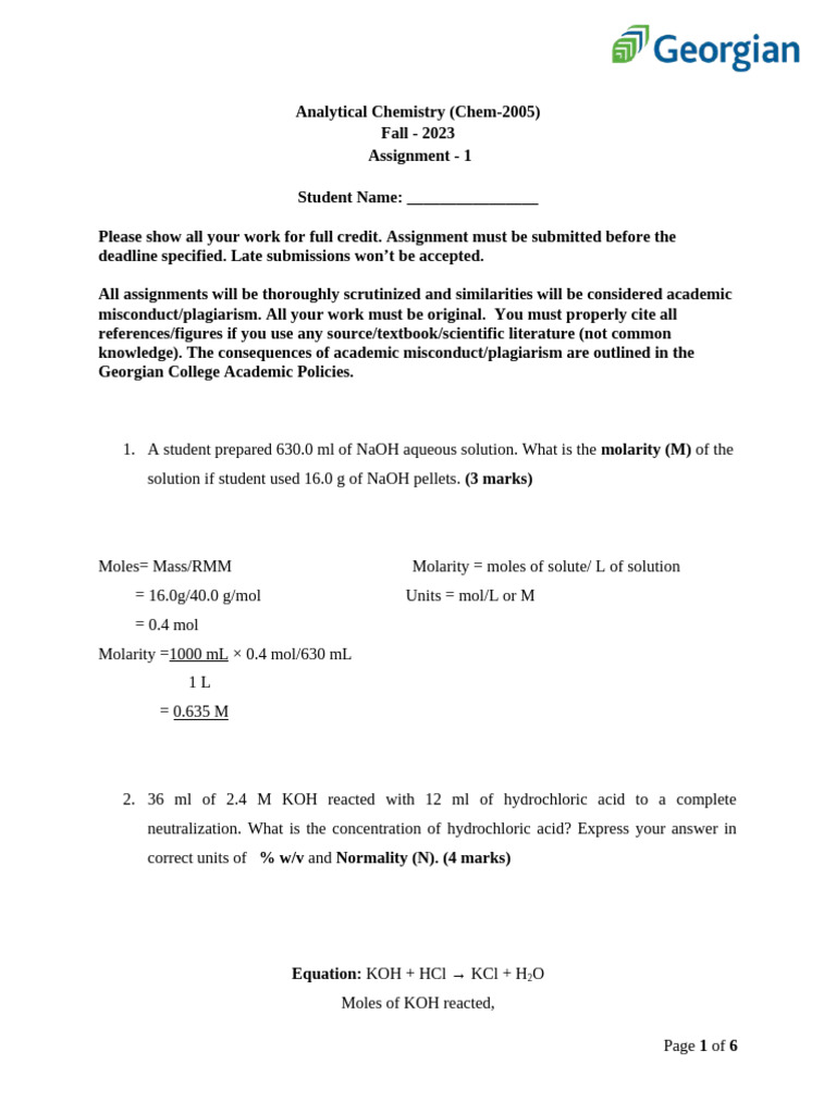 Analytical Chemistry Assignment 1 | PDF | Mass Concentration (Chemistry ...