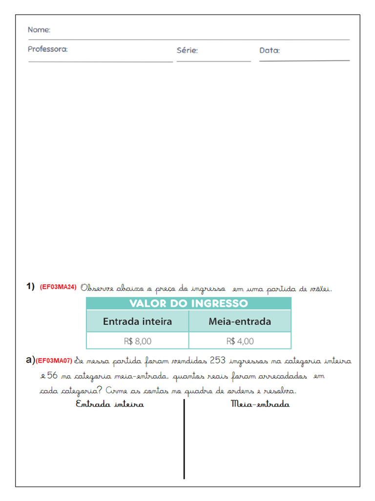 Avaliação Diagnóstica de Matemática 3º Ano | PDF | Carreira e ...