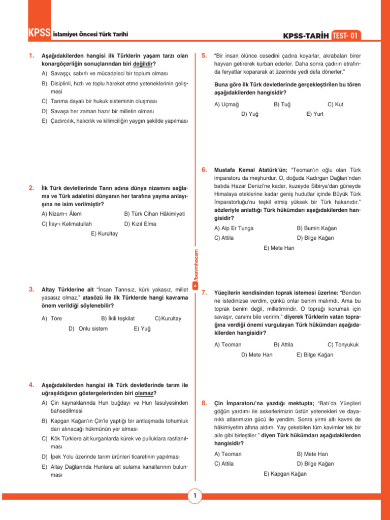 KPSS Tarih Testleri | PDF