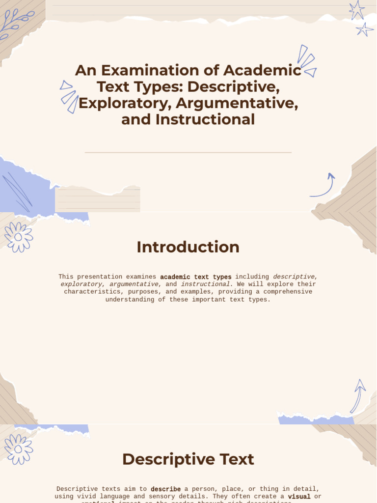 Academic text types descriptive exploratory argumentative and