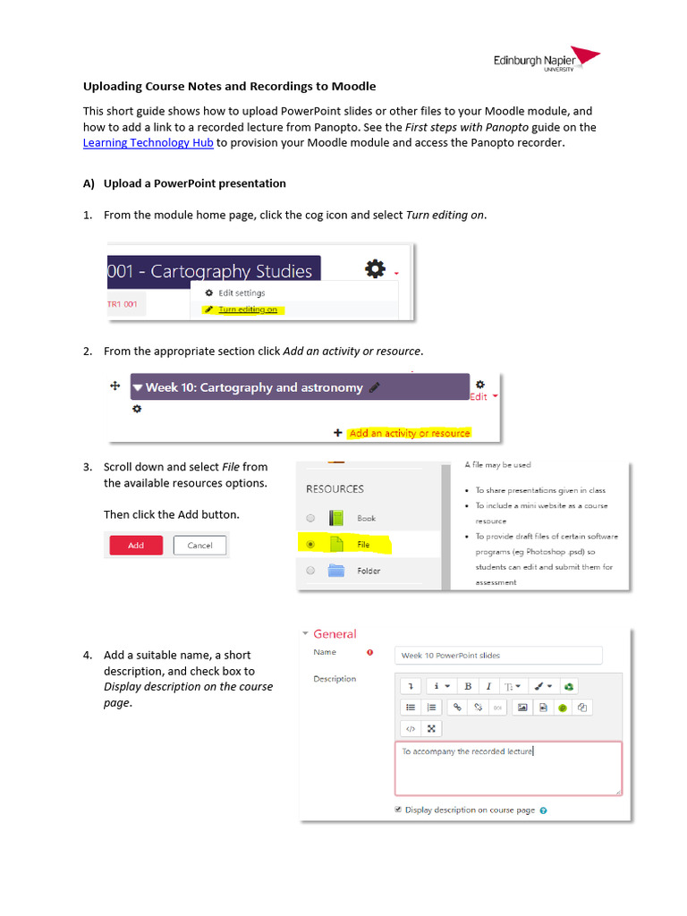 Uploading Files and Links in Moodle | PDF